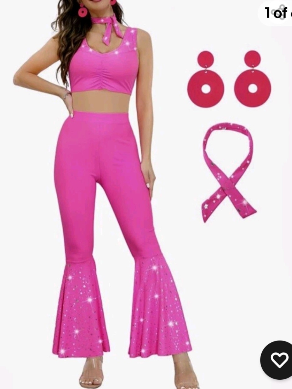 70s Pink Outfits Flared Pants for Women  Hippie Disco Costume Halloween X-Large